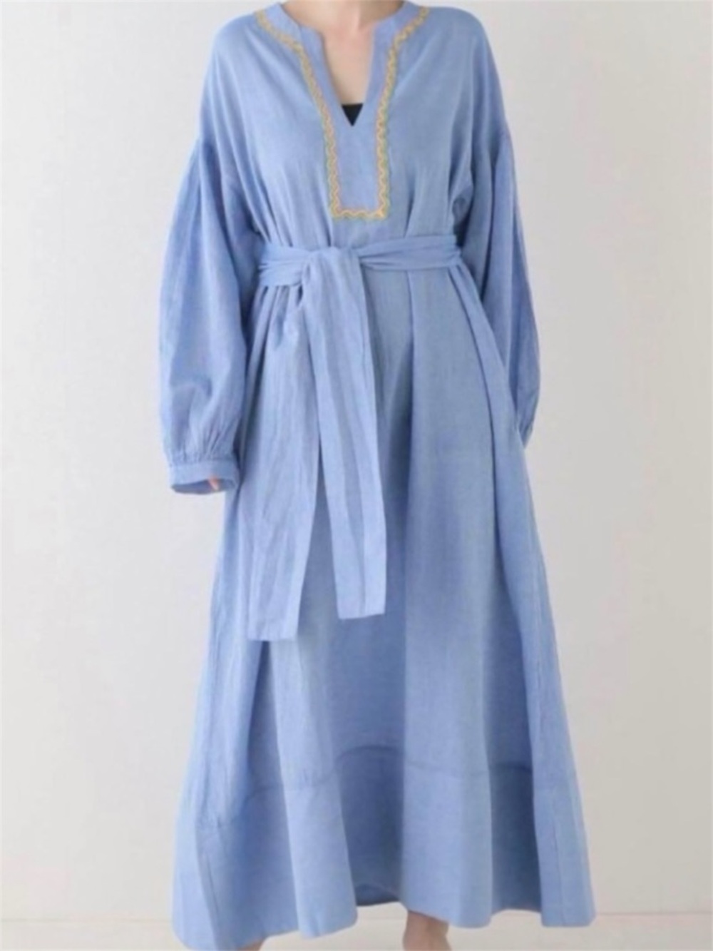 Devotion Twins Kaftan Long Sleeve Maxi Dress Blue Medium Anthropologie